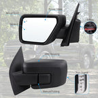 Left Driver Side Mirror Compatible With 2021-2026 Ford F150 With Manual Folding Power Glass Heated Blind Spot Turn Signal Light Matte Black Replace#ML3Z17683TA (9Pins)