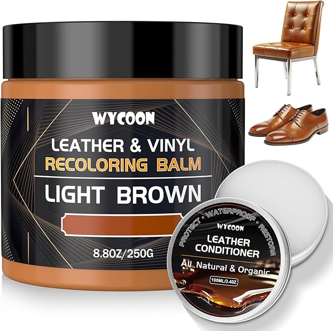 Leather Recoloring Balm with 100ml Mink Oil Conditioner | Light Brown Repair Kit, Dye & Color Restorer for Furniture, Sofa,Ca