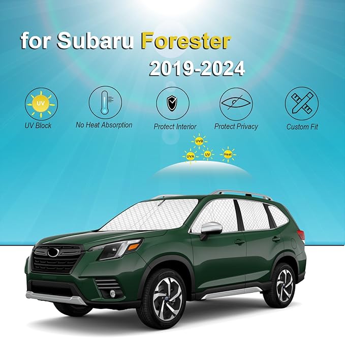 KMF 8pcs Thicken Sun Shades for Subaru Forester 2019-2024 Accessories, Full Car Window Covers Sunshade for Windshield Side Rear, UV Block and Blackout Privacy for Camping Outdoor