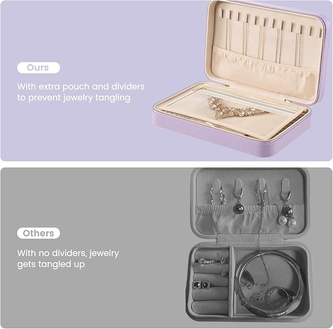 Lolalet Travel Jewelry Case for Women Girls, Travel Jewelry Organizer Box with Mirror & Clear Storage Bag, Small Portable Ear