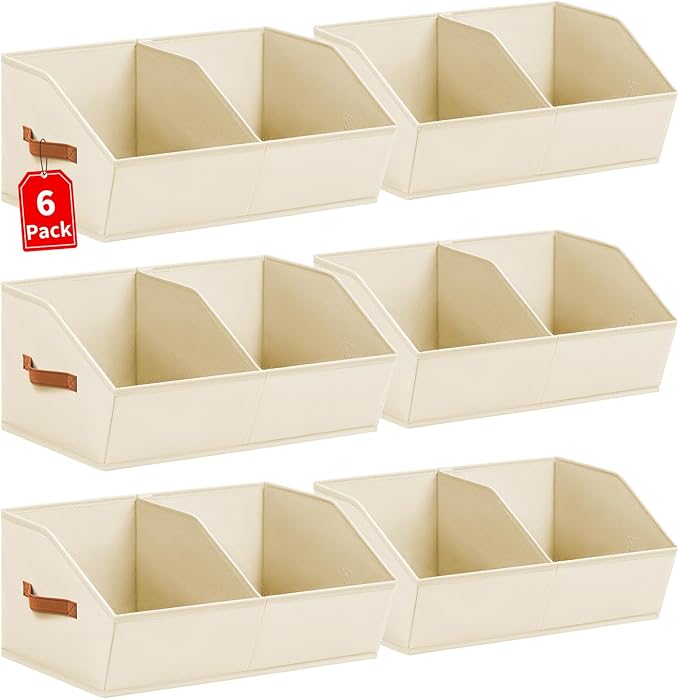 Homsorout Closet Organizers and Storage Bins - 6 Pack Collapsible Divided Trapezoidal Cube Storage Bins Baskets with Orange H