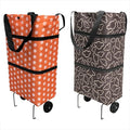 Reusable Grocery Bags with Waterproof Coating and Folding Wheels - 2 Pack Foldable Tote Bags for Shopping, Multi-Purpose Storage for Groceries(Black+Orange)