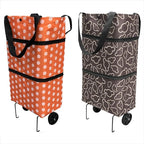 Reusable Grocery Bags with Waterproof Coating and Folding Wheels - 2 Pack Foldable Tote Bags for Shopping, Multi-Purpose Storage for Groceries(Black+Orange)