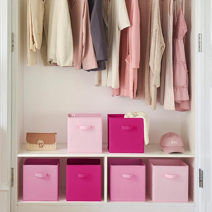 GRANNY SAYS Pink Gradient Cube Storage Bins, 11 Inch Cube Storage Organizer, Fabric Collapsible Storage Bins with Handle, Sto