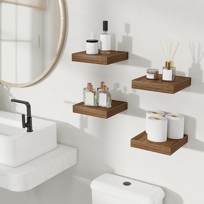 Fun Memories Rustic Wood Floating Shelves for Wall, Space-Saving Wall Mounted Shelves for Bathroom, Bedroom, Living Room and 