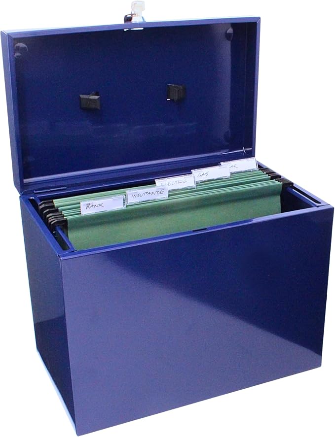 Cathedral Products A4 Steel File Box with Starter Pack of 5 Suspension Files - Blue