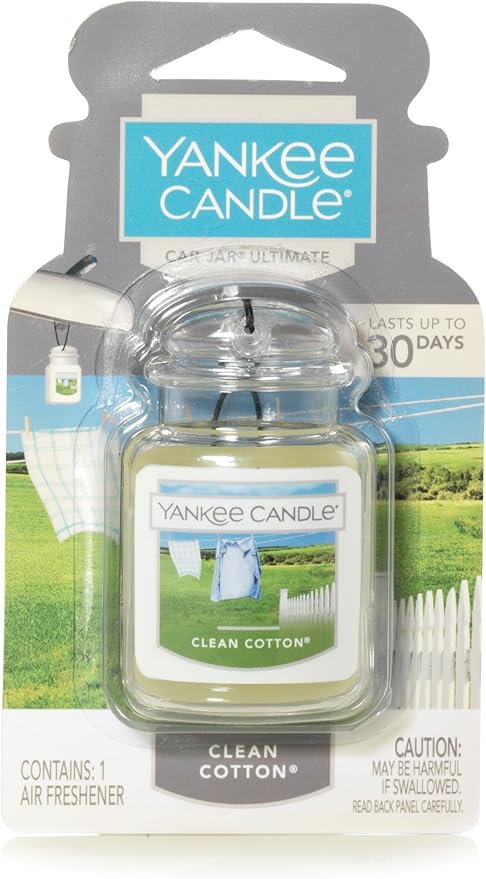 Yankee Candle Car Air Fresheners, Hanging Car Jar Ultimate, Neutralizes Odors Up To 30 Days, Clean Cotton, 0.96 OZ (Pack of 6