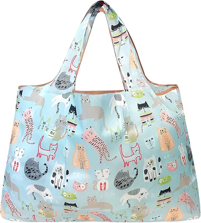 allydrew Large Foldable Tote Nylon Reusable Grocery Bags, 6 Pack