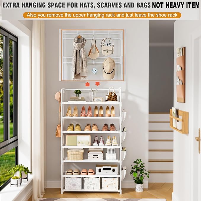 Shoe Rack 7 Tier Shoe Organizer Storage 21-28 Pairs Closet Shoes Rack for Front Door Entrance Shoe Rack Organizer with Hooks 