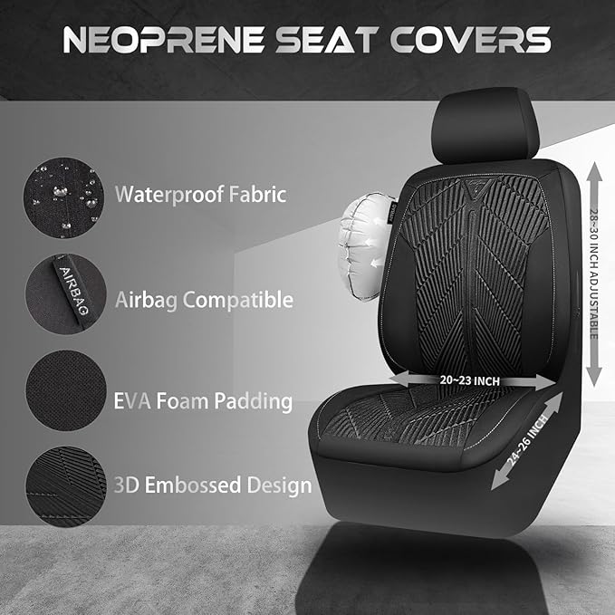 CAR PASS Waterproof Car seat covers Front Seats covers Neoprene Wetsuit, All-Weather Non-Slip Durable, Universal Fit for SUV 