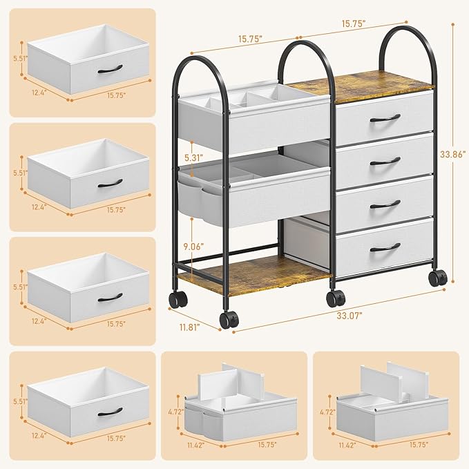 Baby Diaper Caddy Organizer Cart with Wheels, 4-Tier Rolling Diaper Cart with Dividers and Drawers, Multi-Layer Nursery Stora