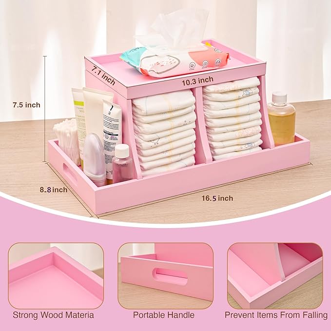 Three colors Diaper Organizer, Wooden Diaper Caddy Organizer, Changing Table Organizer, Diaper Storage Organizer, Nursery Bab