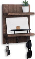 Key Holder Wall Mount, Mail Shelf Decor with 3 Key Hooks, Versatile Wood Wall Organizer for Entryway Hallway (8.2” x 10.6”x 3