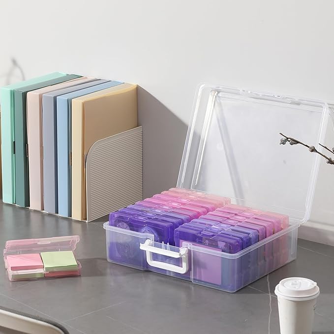 novelinks Transparent 4" x 6" Photo Cases and Clear Craft Keeper with Handle, 16 Inner Photo Organizers & Photo Storage Box, 