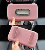 Car Tissue Holder, Sun Visor Napkin Holder, Luxury PU Leather Backseat Tissue Case Holder (Pink)