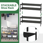kiplant Black 4-Tier Bamboo Wood Shoe Rack, Stackable for Closet, Entryway & Hallway