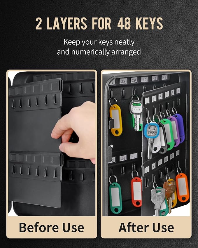 Uniclife 48 Position Key Cabinet with Combination Lock Resettable Black Digital Security Storage Box Steel Key Organizer with