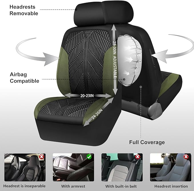 CAR PASS Waterproof Car Seat Covers Front Seats Covers Neoprene Wetsuit, All-Weather Non-Slip Durable,Universal Fit for SUV S