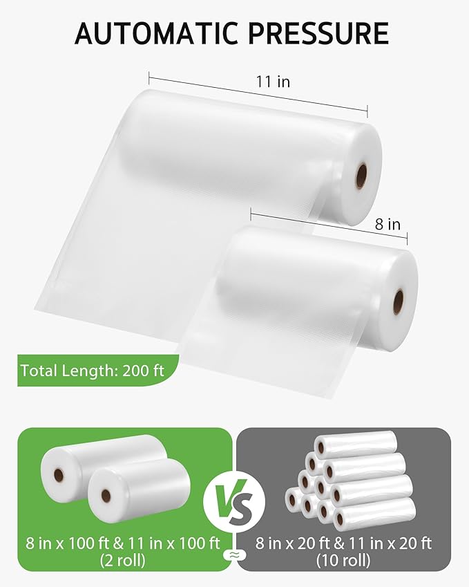 Syntus 11" x 100' and 8" x 100' Vacuum Sealer Bags for Food with Cutter, Vacuum Sealer Bags Roll Keeper BPA-free Heavy-duty C