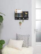 Dahey Wall Mounted Mail Holder Wooden Key Holder Rack Mail Sorter Organizer with 4 Double Key Hooks and A Floating Shelf Rust