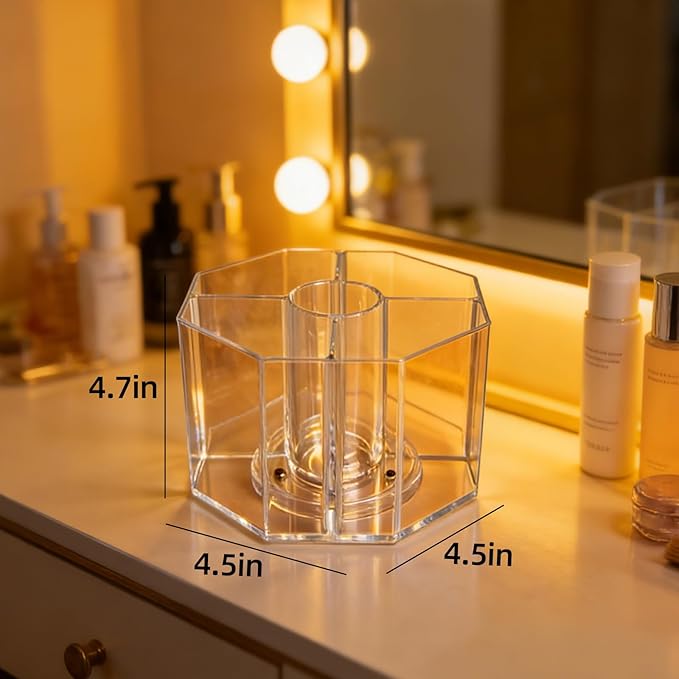 Acrylic Makeup Brush Holder, 360°Rotating Makeup Brush Organizer with 5 Grids, Clear Makeup Holder for Courtup, Bathroom Vani