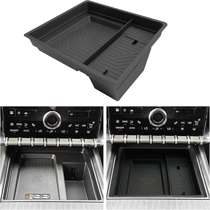 for 2Pcs Center Console Organizer Tray ABS Materials& TPE Wirless Mats Storage Box Compatible with 2024-2026 GMC Acadia (Elevation/AT4) - Only Compatible with Console Without Cover