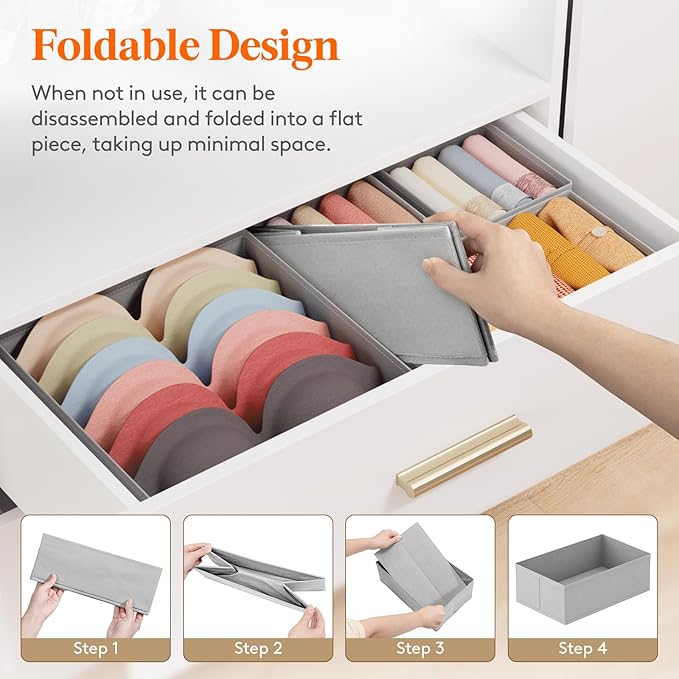 Lifewit Underwear Drawer Organizer for Closet 8 Pack, 3 Sizes Dresser Organizer Dividers, Deep Fabric Foldable Drawer Storage