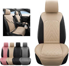 Sanwom Front Car Seat Covers - Leather Seat Covers with Storage Pocket and Two Belt Pads, Anti-Slip Waterproof Universal Seat