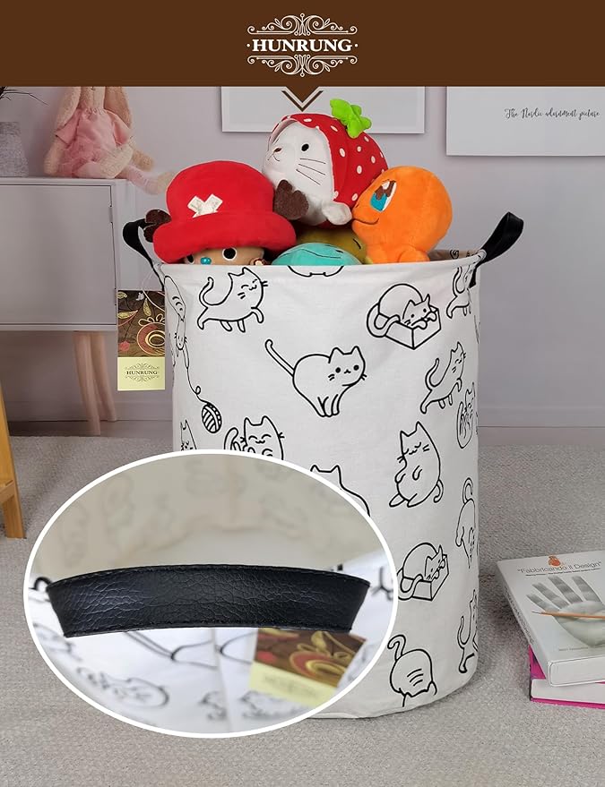 HUNRUNG Laundry Hamper,Large Canvas Fabric Lightweight Storage Basket Toy Organizer Dirty Clothes Collapsible Waterproof for 