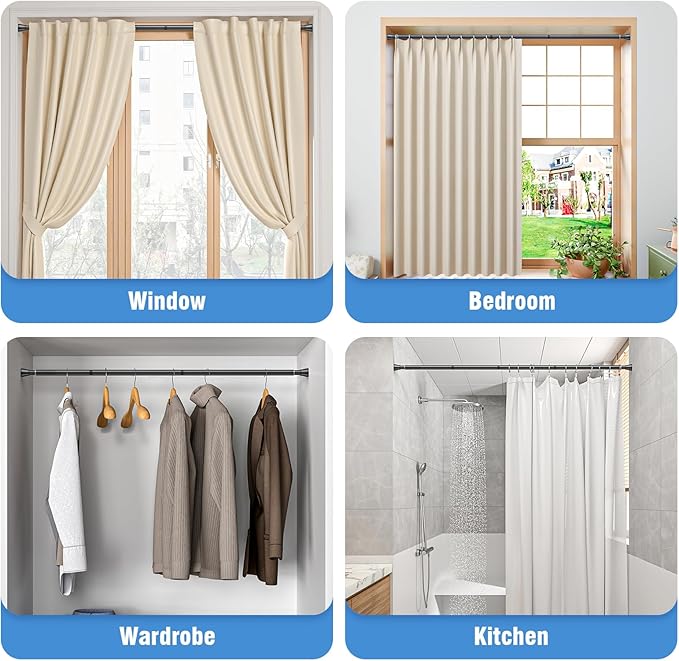 AIZESI Tension Curtain Rod for Windows 45 to 77 Inch, Adjustable Expandable Spring Curtain Rods No Drilling, Non Slip Curtain