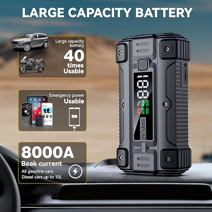 Car Jump Starter, 8000A Peak 26800mAh (Up to All Gas or 10.0L Diesel Engine, 50 Times) 12V Auto Booster Battery Charger Jump