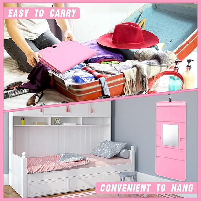 Hanging Toiletry Bag with Mirror for Men Women Travel Kit Large Foldable Beauty Dance Makeup Bag Organizer Storage Waterproof