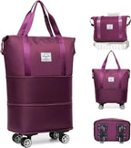 Expandable Foldable Duffel Bag with Detachable Rolling Wheels, Large Carry-On Luggage for Travel, Gym, Camping, Shopping, Business Trip (Purple)