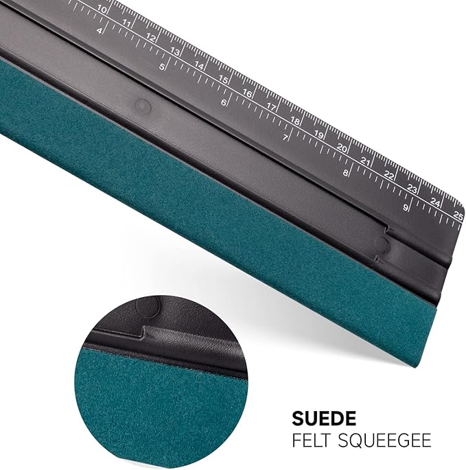 FOSHIO 10 Inch Felt Squeegee for Vinyl wtih Ruler 25CM 4 Round Corners Universal Card, Window Tint Film Installing Hard Black PP Car Vinyl Wrap Scraper Tool