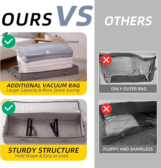 TAILI Under Bed Vacuum Storage Bags for Comforters and Blankets, Save 80% Space, Large Capacity Foldable Under Bed Storage Bo