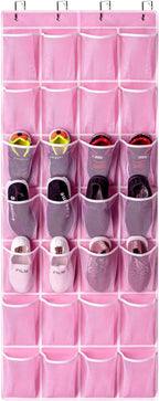 KEEPJOY 28 Pockets Hanging Shoe Organizer, Over the Door Shoe Organizer, Hanging Door Shoe Holder Rack with Mesh Pockets Larg