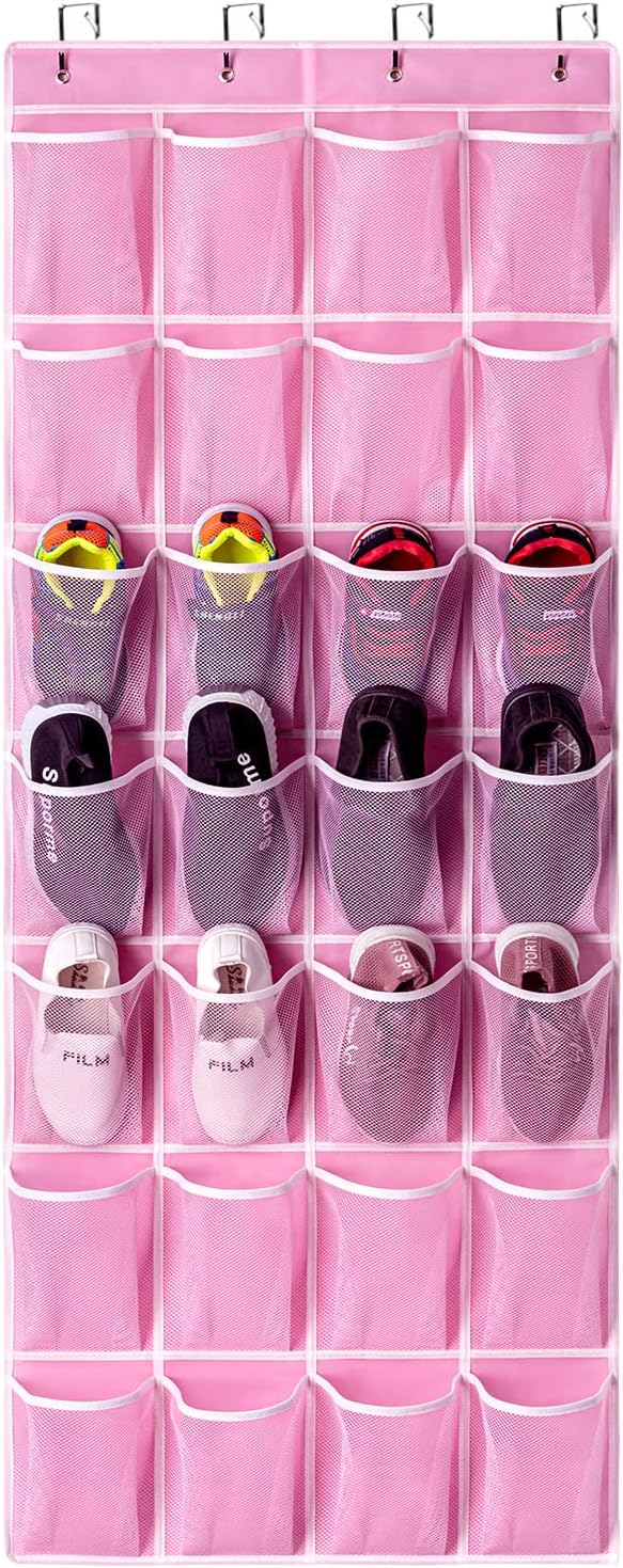 KEEPJOY 28 Pockets Hanging Shoe Organizer, Over the Door Shoe Organizer, Hanging Door Shoe Holder Rack with Mesh Pockets Larg