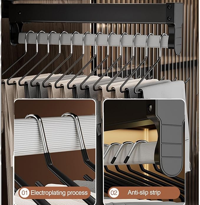 Pull-Out Clothes Rail, Extendable Pull Out Closet Rod, Wardrobe Hanger with Sliding Rail, Wardrobe Pull Out Clothes Hanger, B
