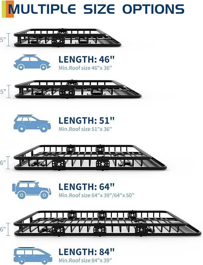 GarveeLife 84 in x 39 in Universal Roof Rack Basket, 200 LBS Capacity Rooftop Cargo Carrier Basket with Extension Luggage Rack Heavy Duty for SUVs, Trucks, Vehicles