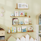 Fun Memories Picture Ledge Shelf - 24 Inches Floating Shelves Set of 4 - Floating Shelves with Lip for Storage - Wood Bookshe