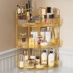 EUHOME 3-Tier Corner Bathroom Counter Organizer Makeup Cosmetic Storage, Tool-Free Installation Acrylic Vanity Shelf, Counter