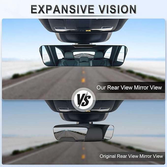 LivTee Anti Glare Rear View Mirror, Universal 12'' (305mm), Wide Angle Panoramic Convex Rearview Mirror, Clip-on to Original to Eliminate Blind Spot and Antiglare for Cars SUV Trucks