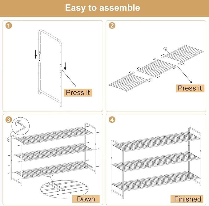 KEETDY 3-Tier Long Shoe Rack for Closet Metal Shoe Organizer for Entryway, Wide Stackable Shoe Storage Shelf with Sturdy Wire