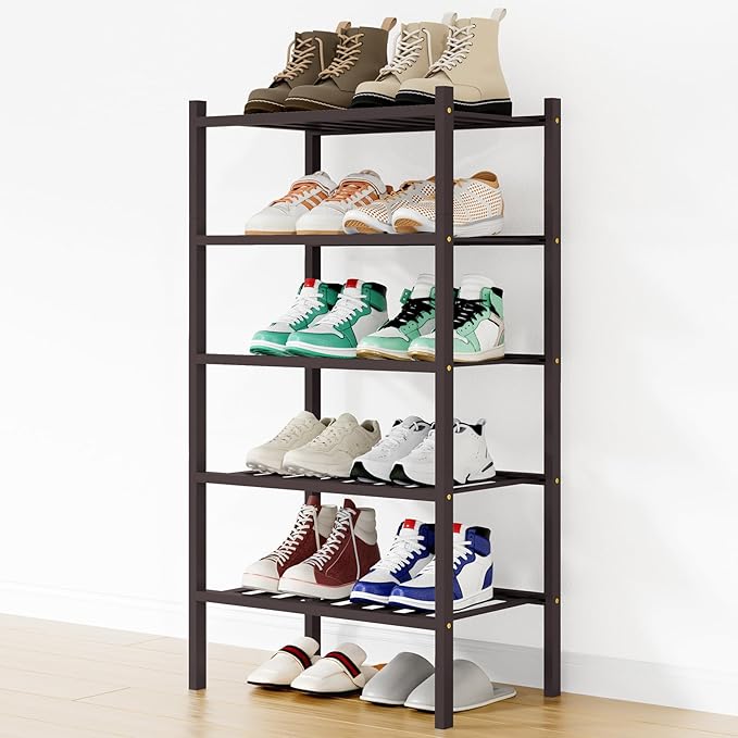 Smiry Shoe Rack, 5 Tier Small Bamboo Shoe Organizer, Stackable Free Standing Wooden Shoe Storage Shelf for Closet, Entryway, 