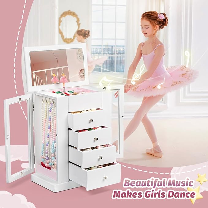 Emfogo Jewelry Box for Girls, Musical Jewelry Box with Spinning Dancer Gifts for Little Girls Christmas New Year Birthday Chi