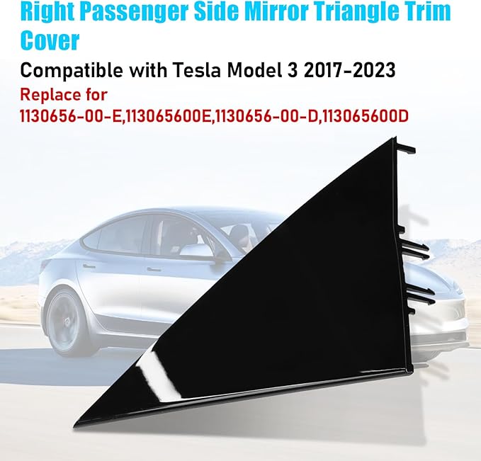 Jaronx Compatible with Tesla Mirror Triangle Cover Model 3 2017-2024, 1130656-00-D Model 3 Passenger Side Mirror Triangle Trim, A-Pillar Applique Mirror Triangle Panel For Tesla Model 3 Accessories