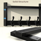 35'' Long Black Coat Rack Wall Mount with Shelf, Solid Wood Coat and Key Hanger with 13 Metal Hooks, Farmhouse Wall Organizer