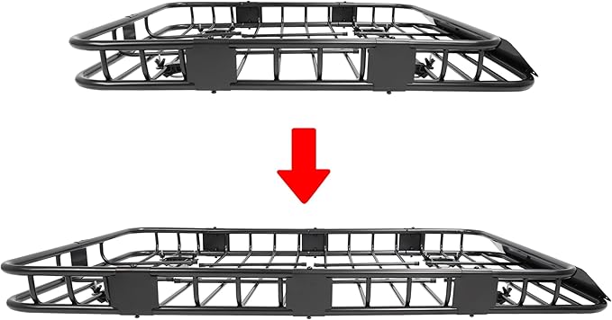 ECOTRIC 59" x 39" x 5.1" Universal Adjustable Roof Rack Cargo Carrier Basket with Extension Heavy Duty Steel Car SUV Top Luggage Storage Holder Basket for Travel 250LBS Weight Capacity