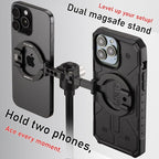 Dual Magnetic Ring Phone Mount - Foldable 360° Rotation CNC Aluminum Stand,1/4" Screw,Cold Shoe Interface, Hands-Free Holder for Live Streaming, Selfies & Multi-Device Use
