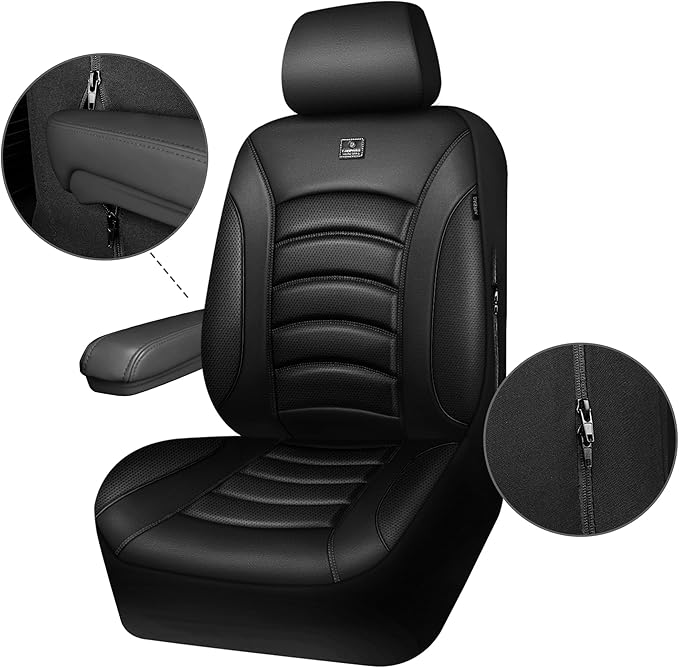 CAR PASS 3D Foam PU Leather Car Seat Covers, Universal Seat Covers Front 2 for Trucks SUV Sedan Automotive Seat Covers Armres